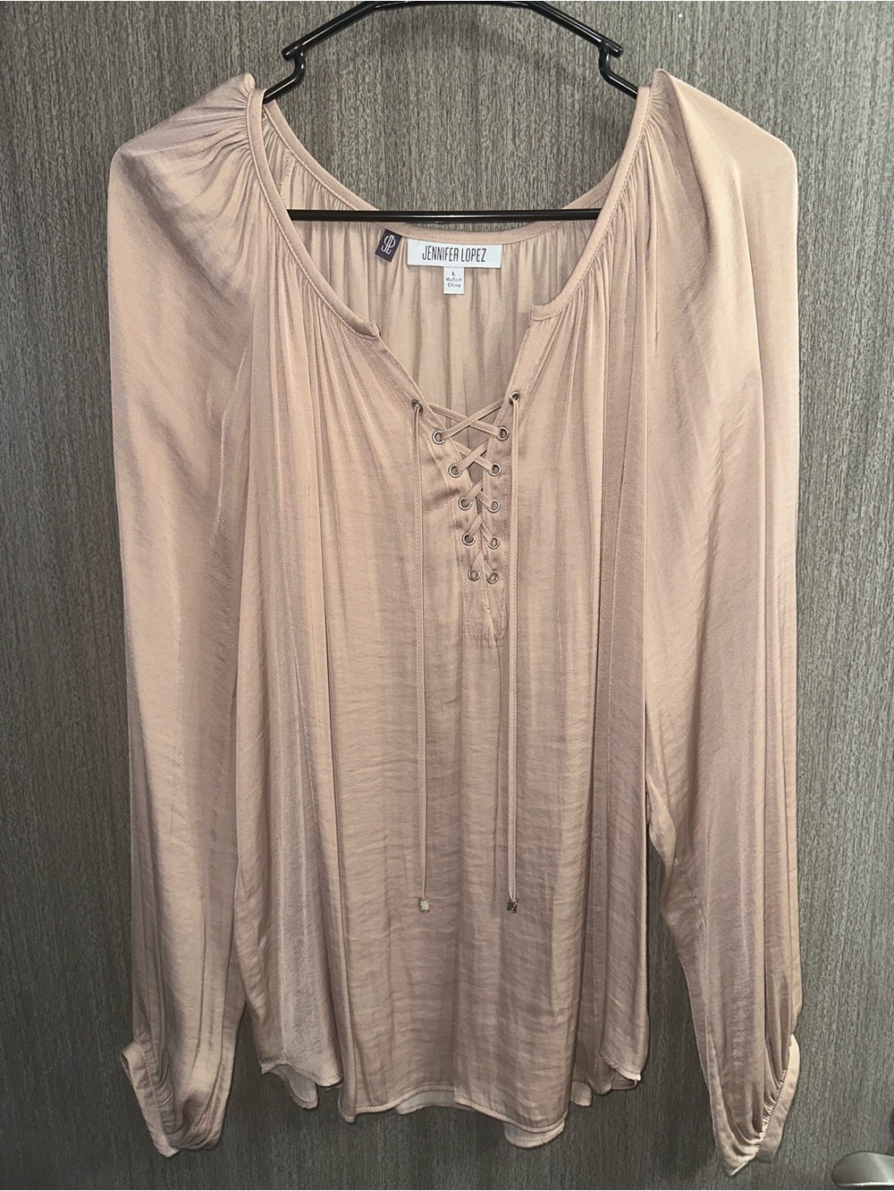 Jennifer Lopez Lace-Up Peasant Tunic Top - Blush Pink